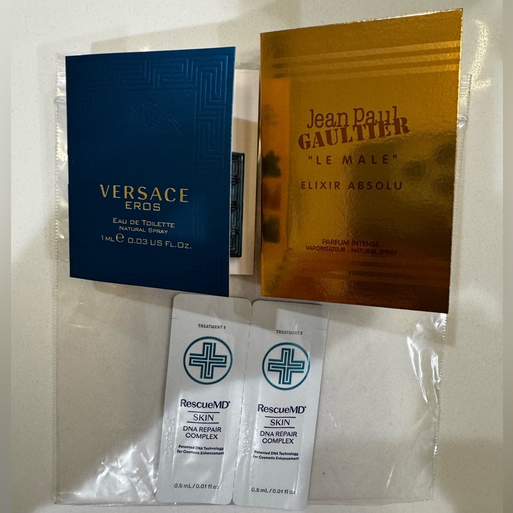 Versace And Jean Paul Eau de Toilette Two Samples and Rescue Skin Two Samples